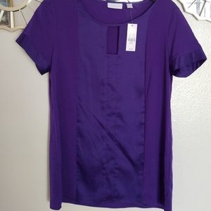 NY &Co Purple Silk Short sleeve Blouse Sz S